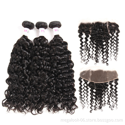 Virgin Hair Brazilian Water Wave 3 Bundles Human Hair Weaves Wet and Wavy Natural Wave Weft